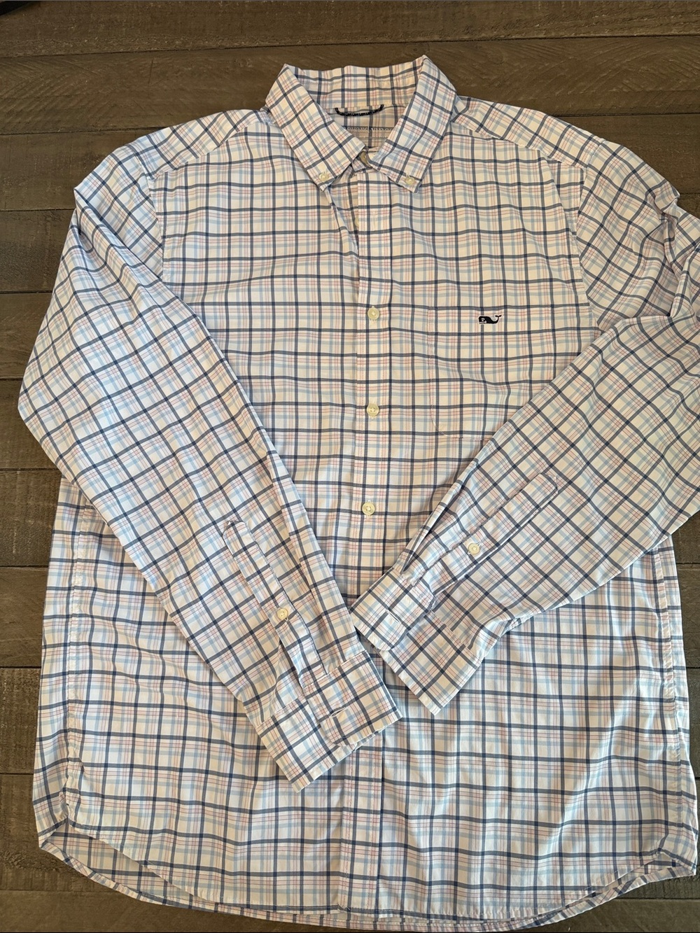 Vineyard Vines Men’s Blue & Pink Plaid Featherweight Performance Button-Down